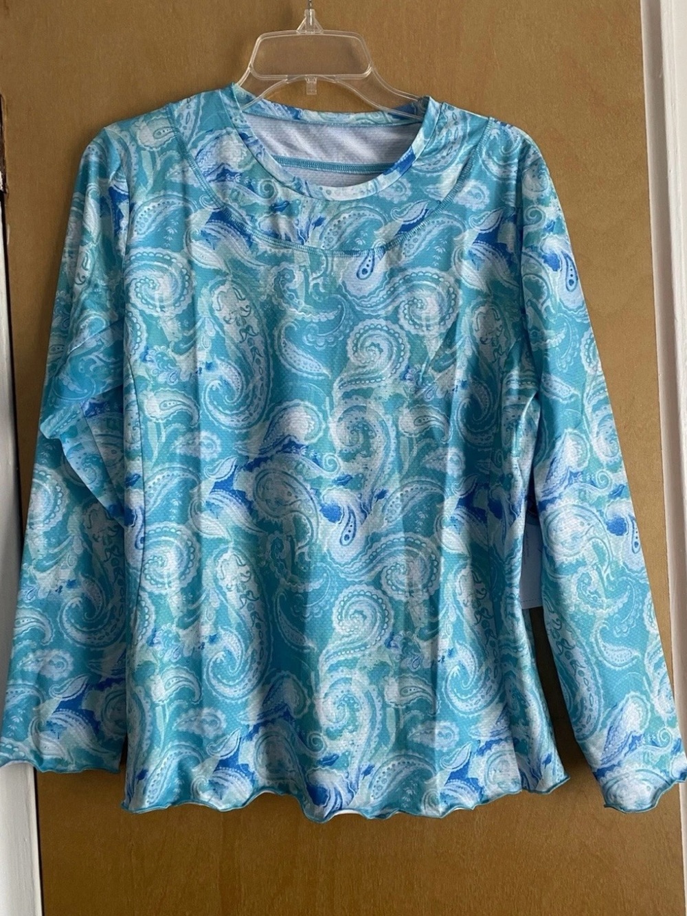 Gottex Light Blue Paisley MeashLong Sleeve Athletic Top Size L